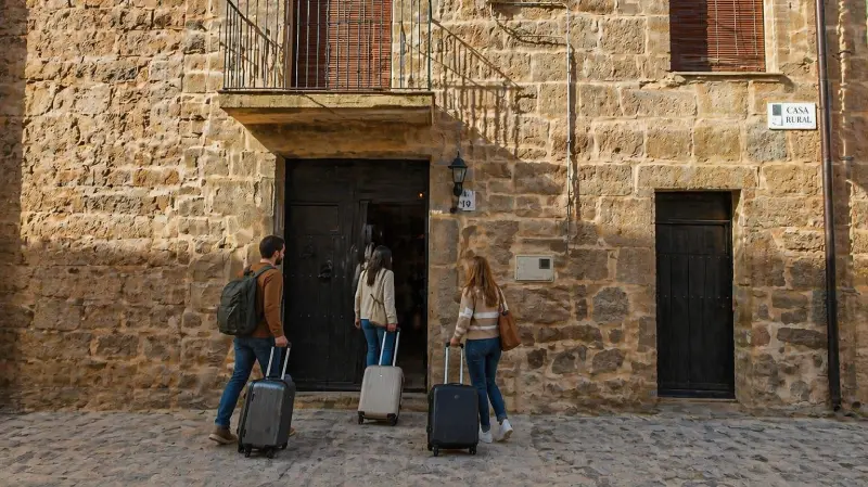 Grupo llegando a casa rural en Lleida para escapada de fin de semana